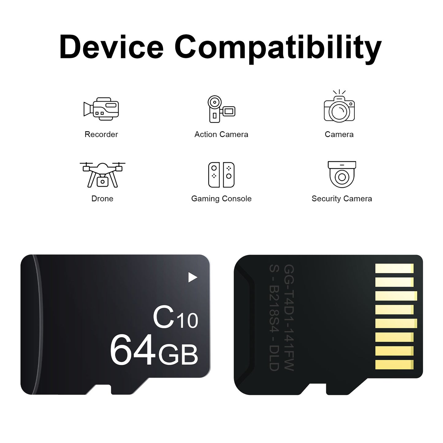64GB Micro SD Memory Card, C10, A2, U1, 2K Full HD & High Speed TF Card for Security Cameras, Action Cameras, Cameras, Drones, Gaming Consoles, Recorders Storage, etc.