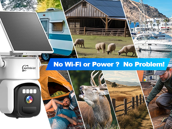 4G LTE Cellular Security Camera Outdoor with Dual Solar Panels, Preinstalled SIM & 64GB Micro SD Card, Auto Human Tracking, Remote Access, Motion Detection, 2K HD Color Night Vision