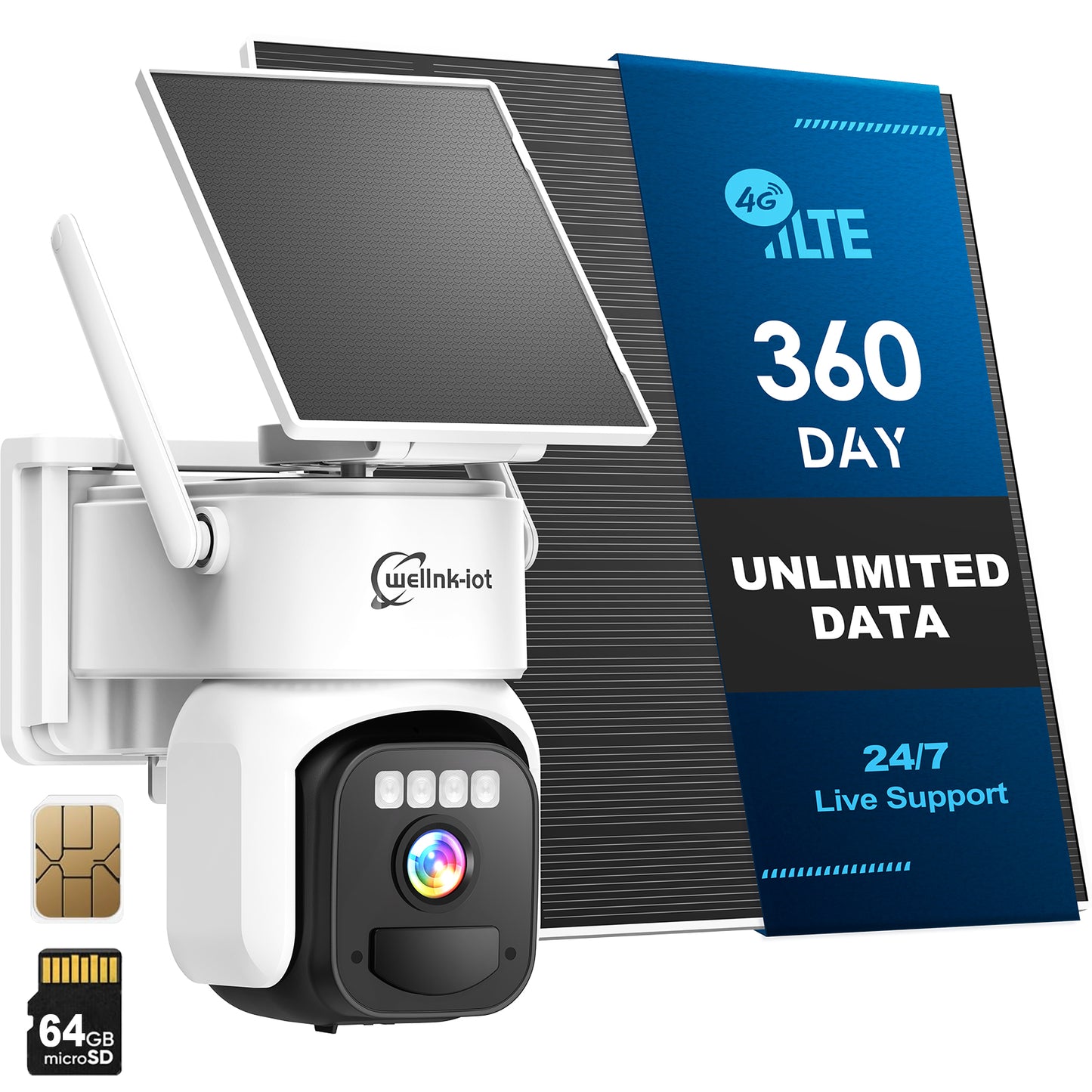 4G LTE Cellular Security Camera Outdoor with Dual Solar Panels, Includes 360-Day Unlimited IoT Data