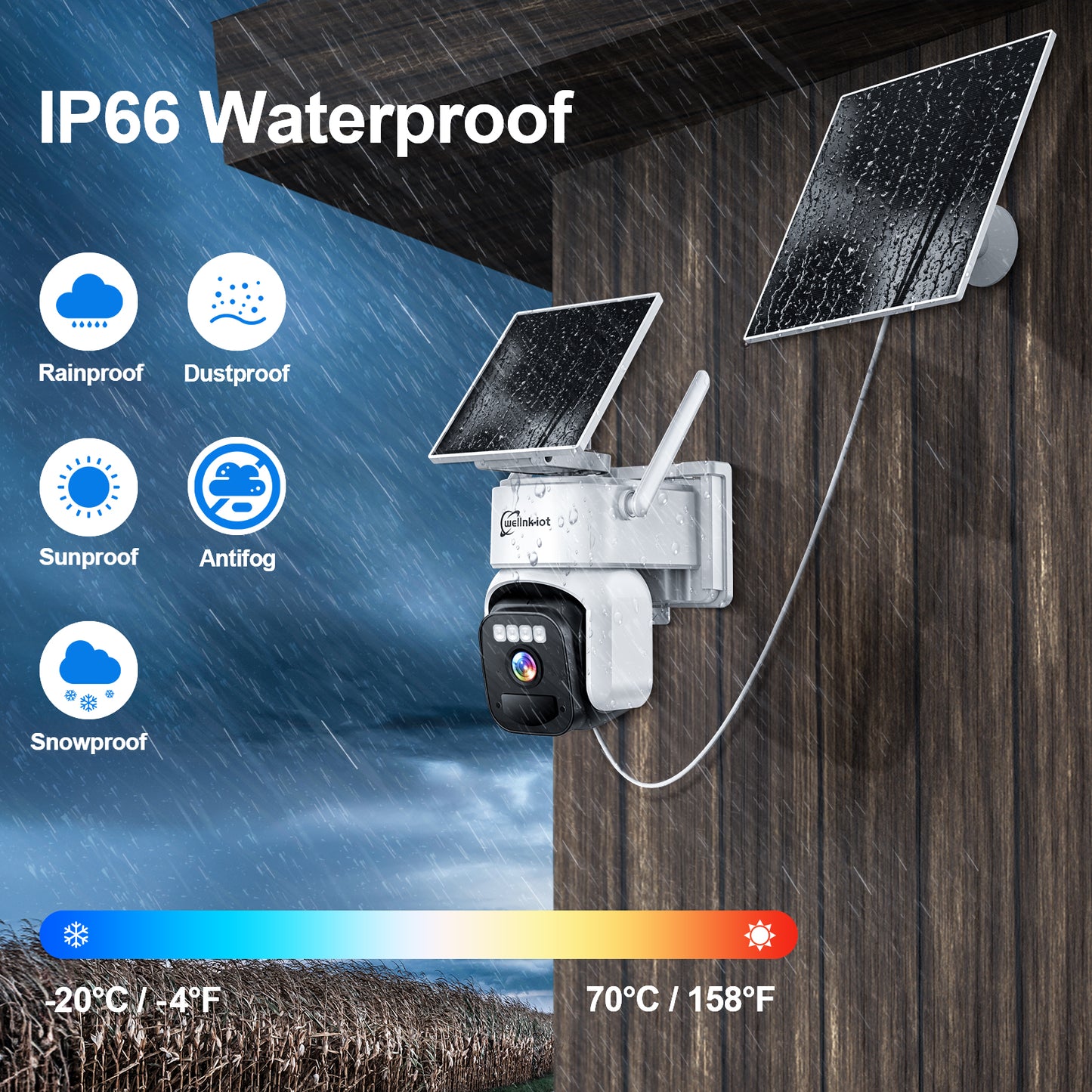 4G LTE Cellular Security Camera Outdoor with Dual Solar Panels, Preinstalled SIM & 64GB Micro SD Card, Auto Human Tracking, Remote Access, Motion Detection, 2K HD Color Night Vision