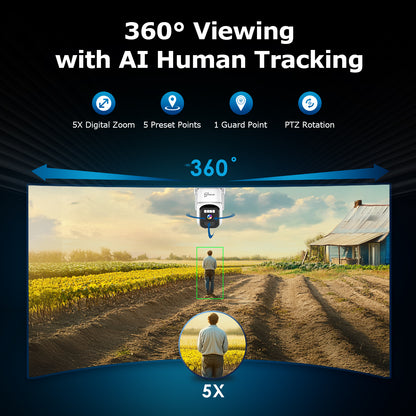 4G LTE Cellular Security Camera Outdoor with Dual Solar Panels, Includes 360-Day Unlimited IoT Data