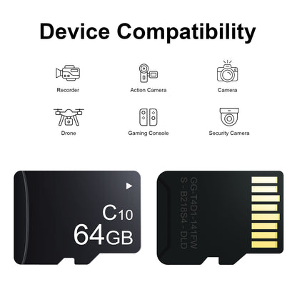 64GB Micro SD Memory Card, C10, A2, U1, 2K Full HD & High Speed TF Card for Security Cameras, Action Cameras, Cameras, Drones, Gaming Consoles, Recorders Storage, etc.